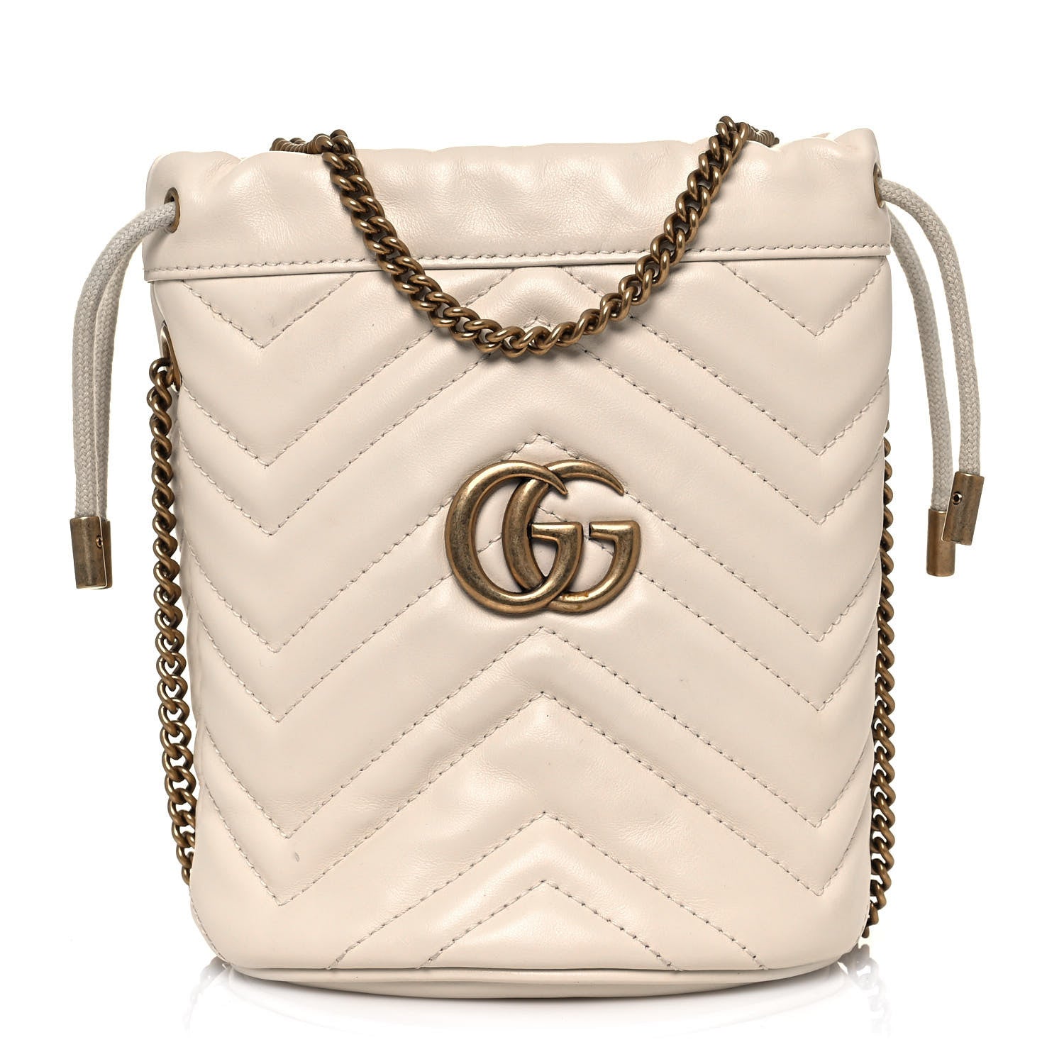 Gucci Calfskin Matelasse Mini GG Marmont 2.0 Bucket Bag White 1 of 16