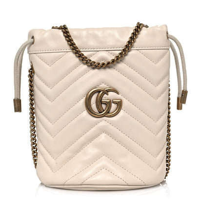 Gucci Calfskin Matelasse Mini GG Marmont 2.0 Bucket Bag White 1 of 16