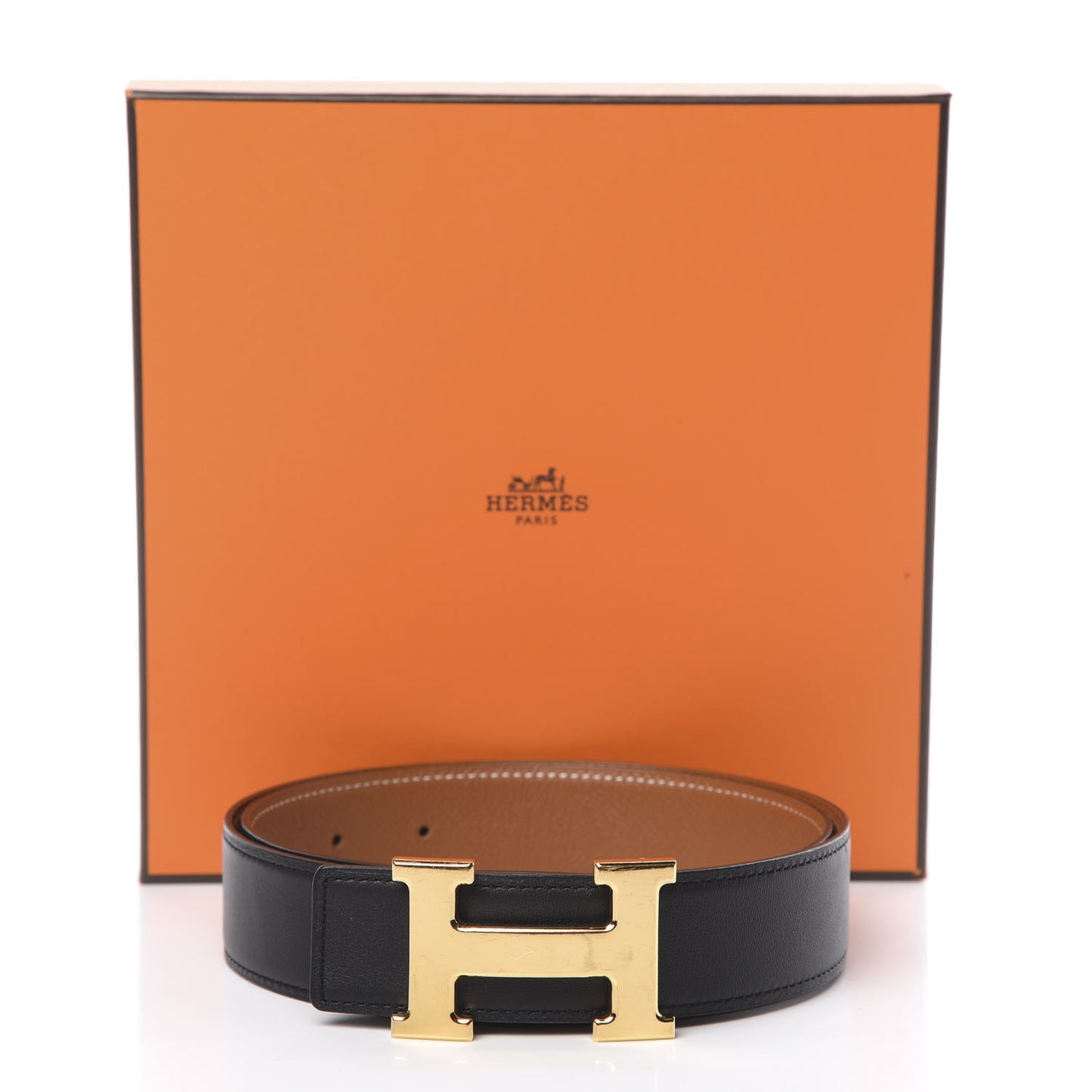Box Epsom 32mm H Belt 80 32 Black Gold