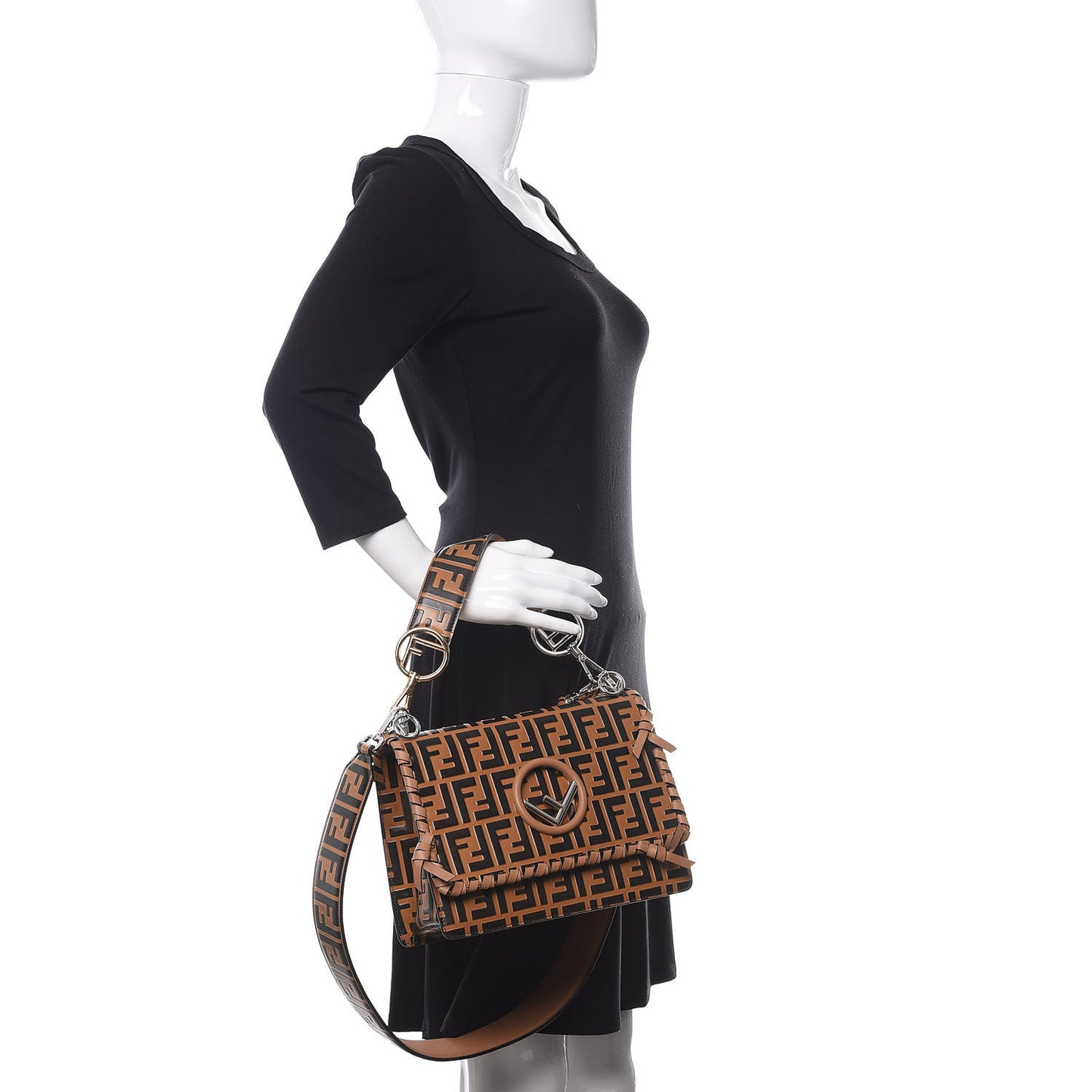 Vitello Century F is Fendi Whipstitch Threads FF Embossed Kan I Shoulder Bag Tobacco Orzo