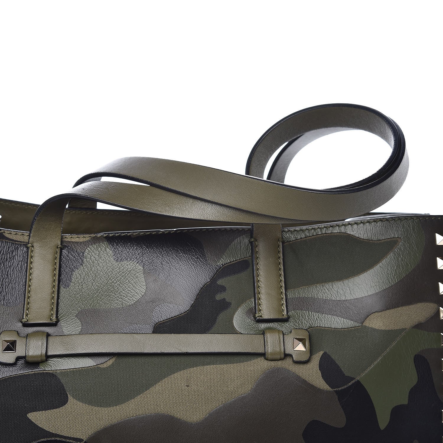 Valentino Garavani Nappa Canvas Camo Medium Rockstud Soft Tote Green 14 of 14