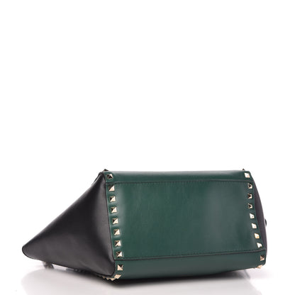 Valentino Garavani Vitello Bi-Color Small Rockstud Double Handle Tote Green Black 4 of 9
