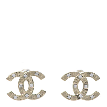 Chanel Crystal Metal CC Paris Button Stud Earrings Gold 1 of 5