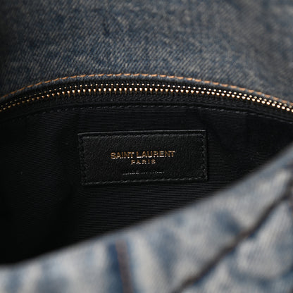 Saint Laurent Denim Quilted Toy Loulou Puffer Monogram Chain Satchel Blue Black 12 of 17
