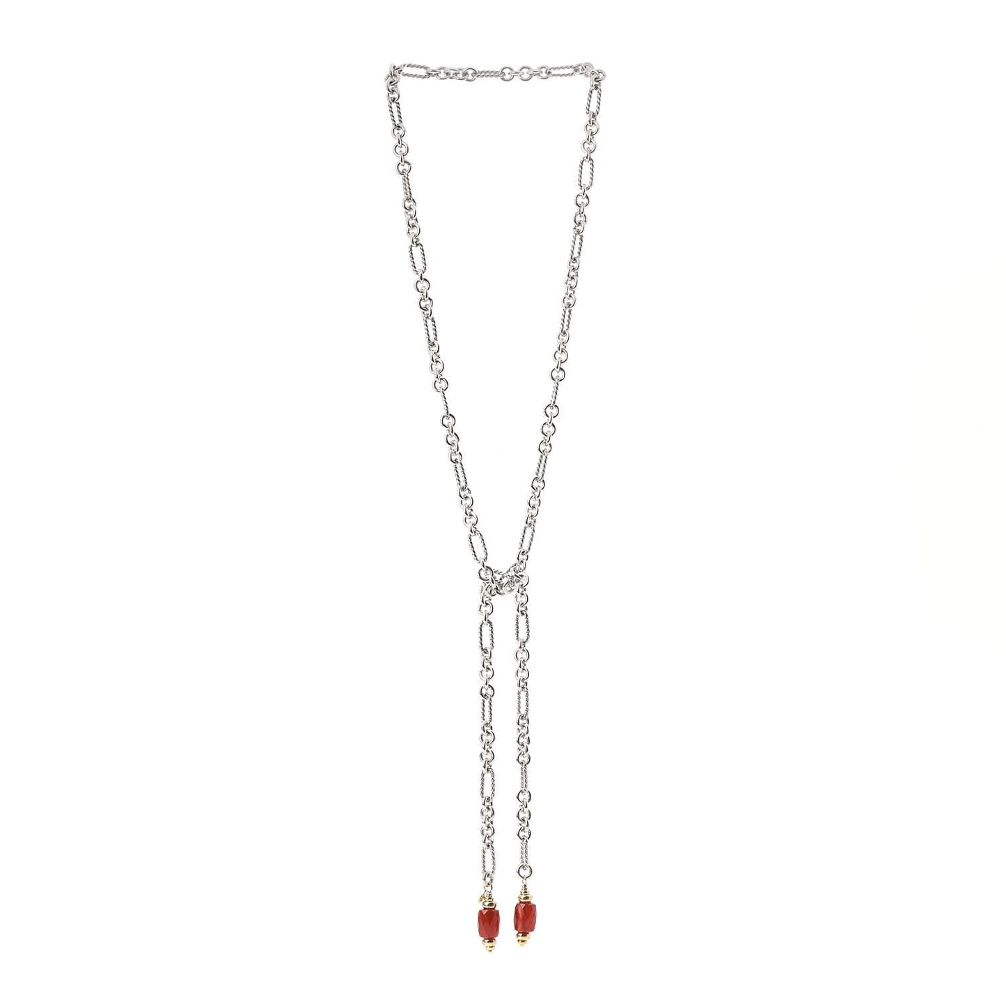 Sterling Silver 18K Yellow Gold Carnelian Figaro Bijoux Lariat Necklace