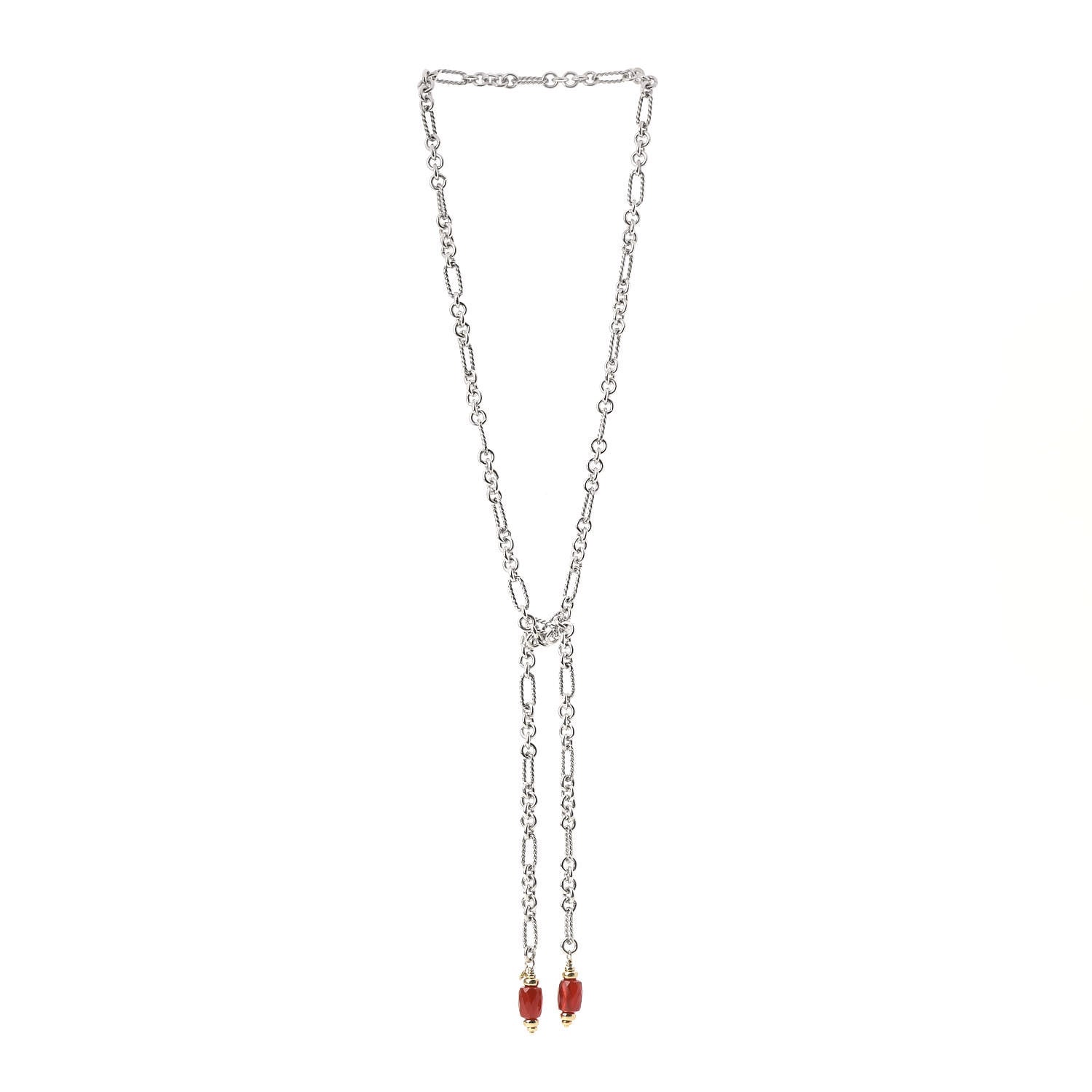 David Yurman Sterling Silver 18K Yellow Gold Carnelian Figaro Bijoux Lariat Necklace 3 of 5