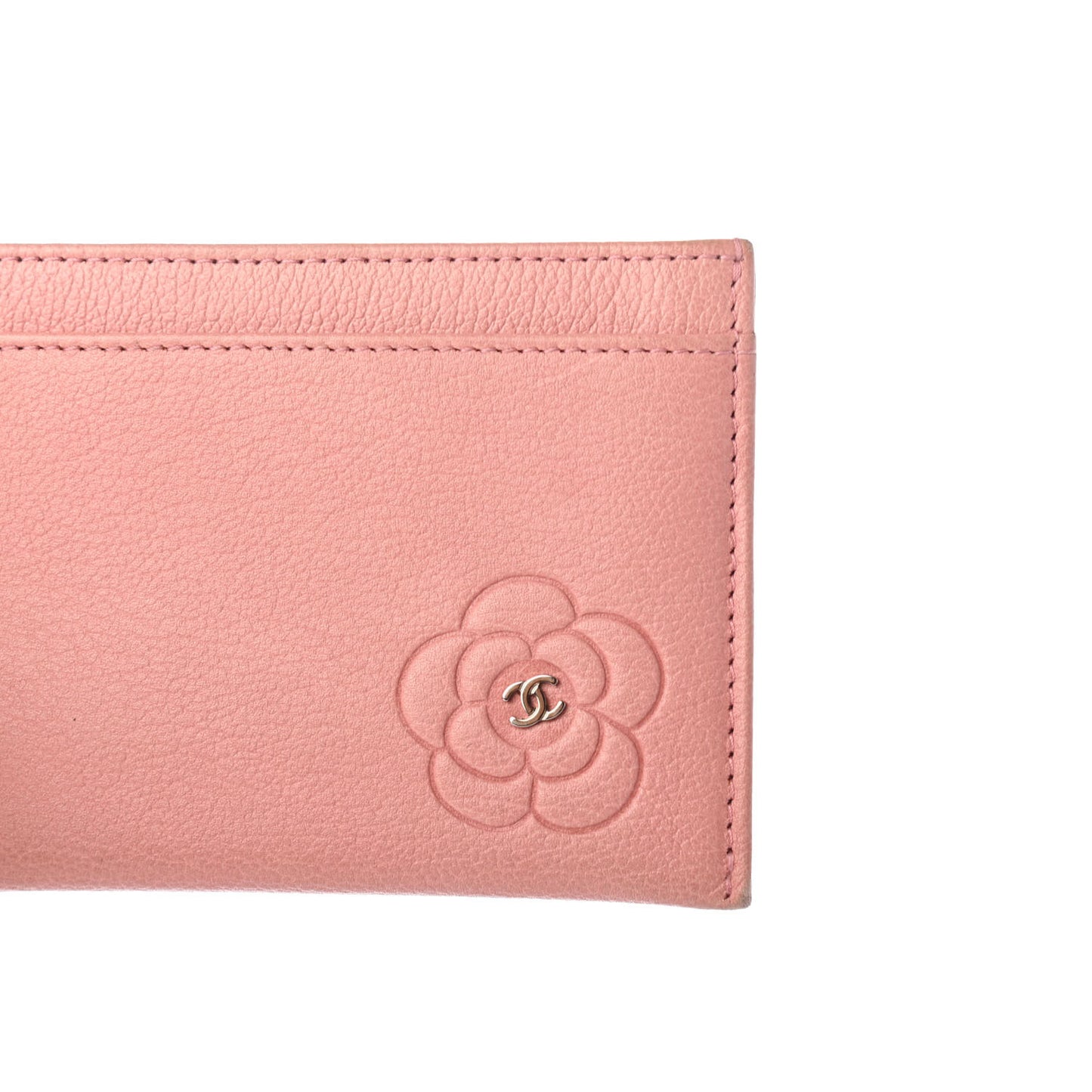 Goatskin Camellia Embossed Card Holder Pink
