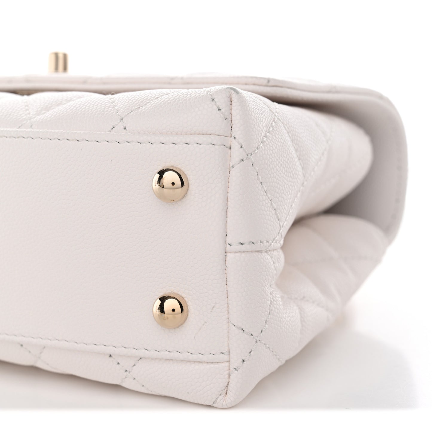 Caviar Quilted Mini Coco Handle Flap White