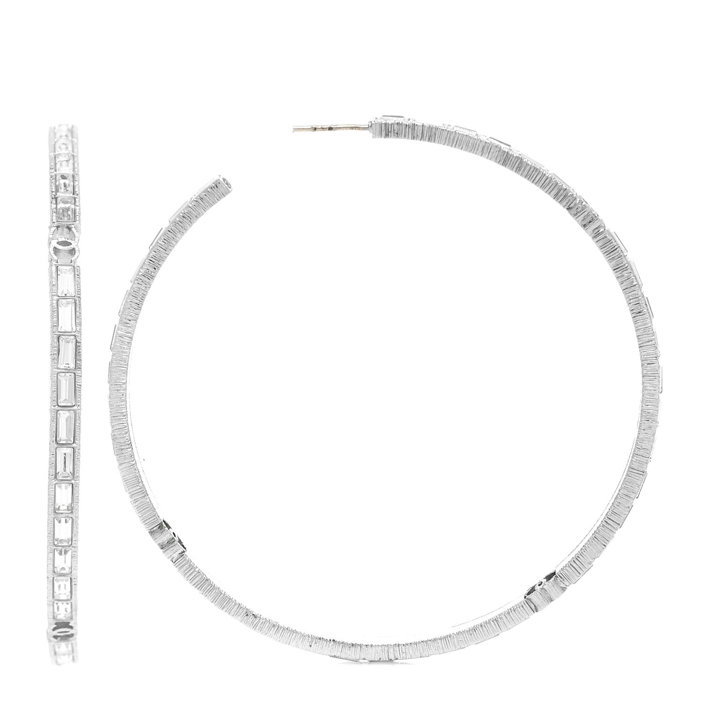 Baguette Crystal CC Hoop Earrings Silver