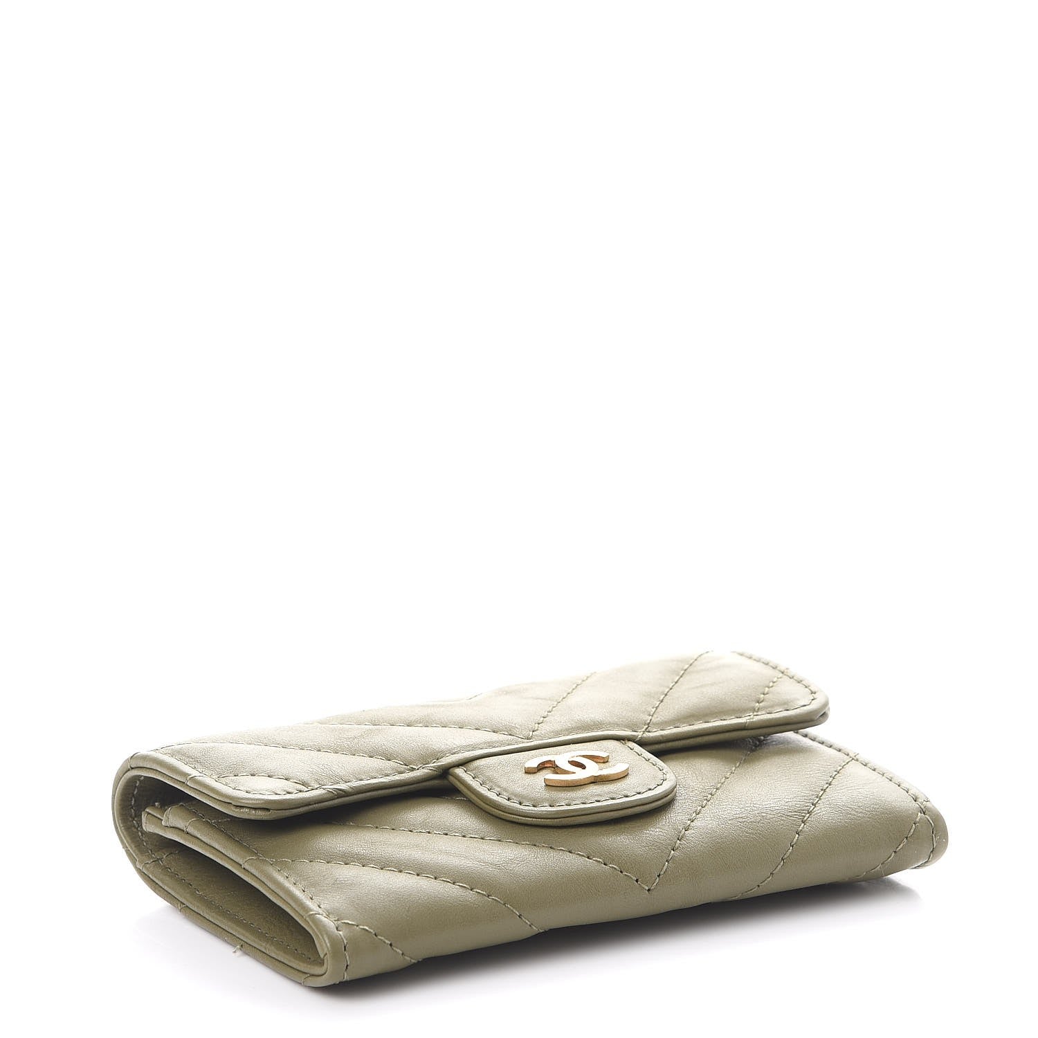Chanel Calfskin Chevron Quilted Card Holder Khaki 4 of 9