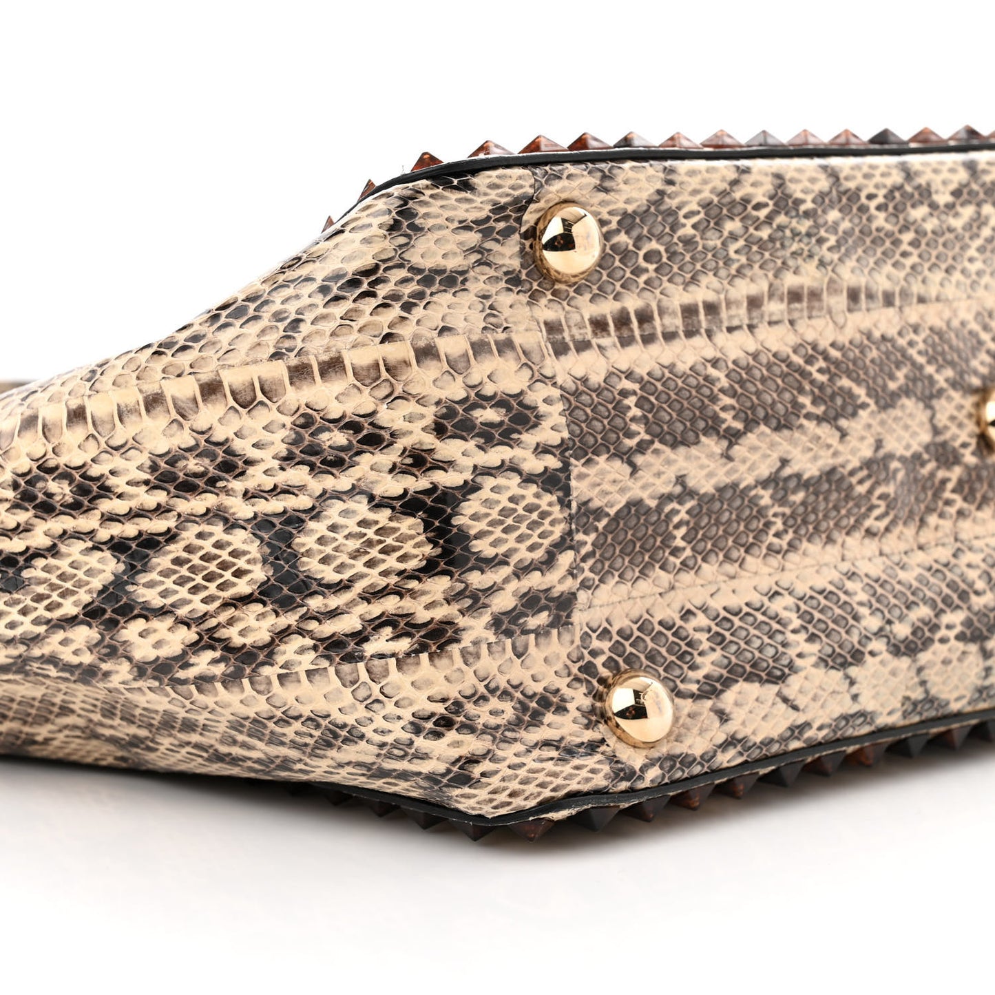 Snakeskin Medium Rockstud Tote Beige