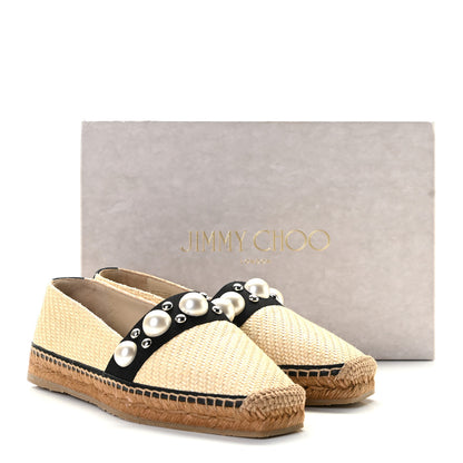 Jimmy Choo Raffia Embellished Dru Espadrilles 38.5 Beige 9 of 9