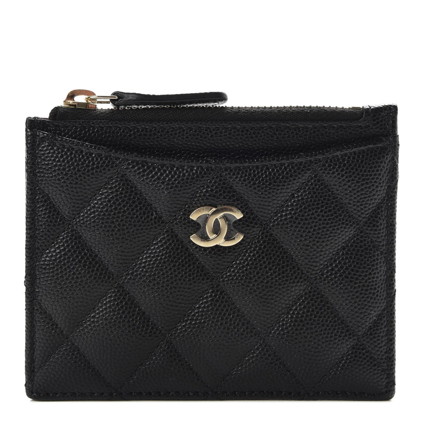 Caviar Quilted CC Zip Card Holder Black