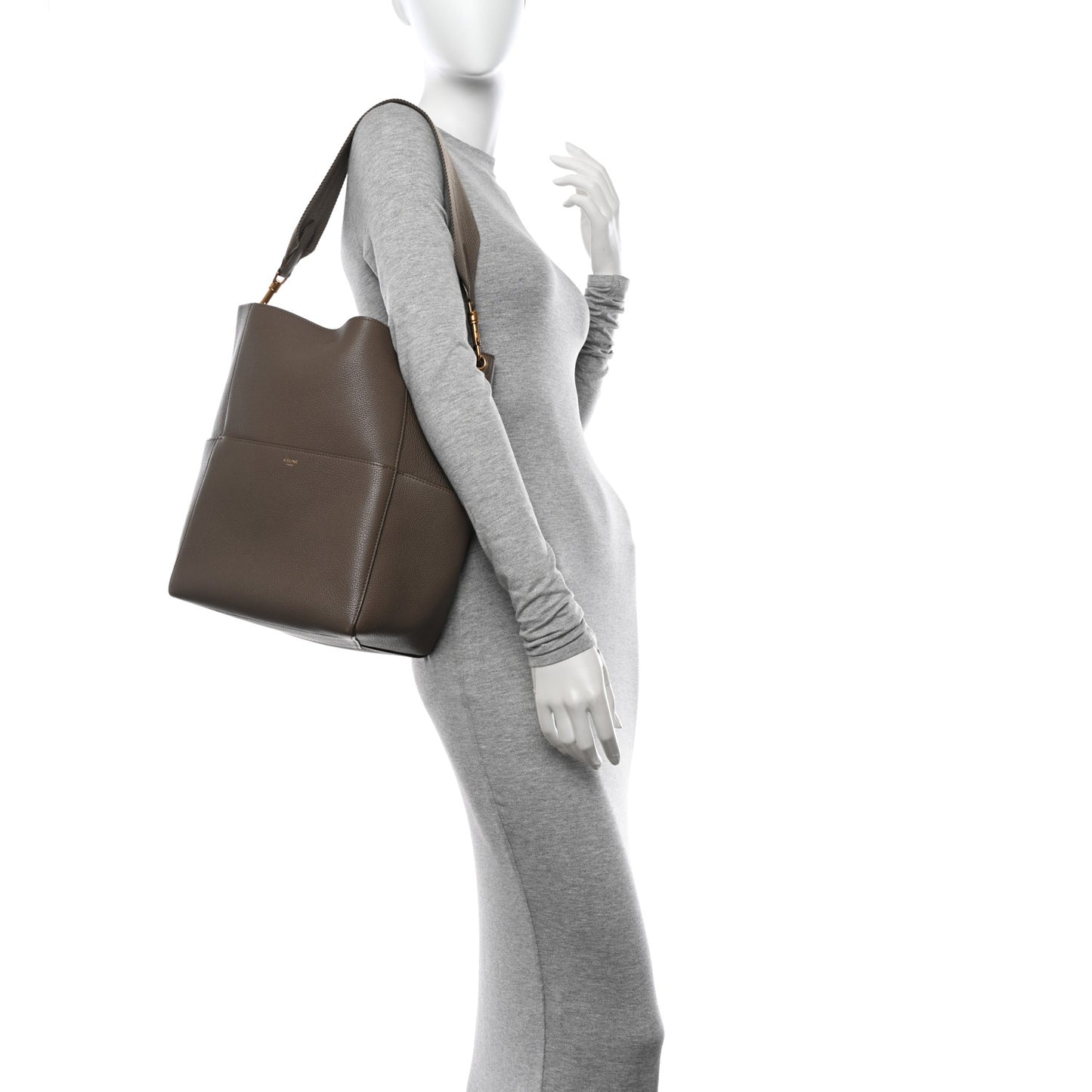 Soft Grained Calfskin Sangle Bucket Bag Taupe