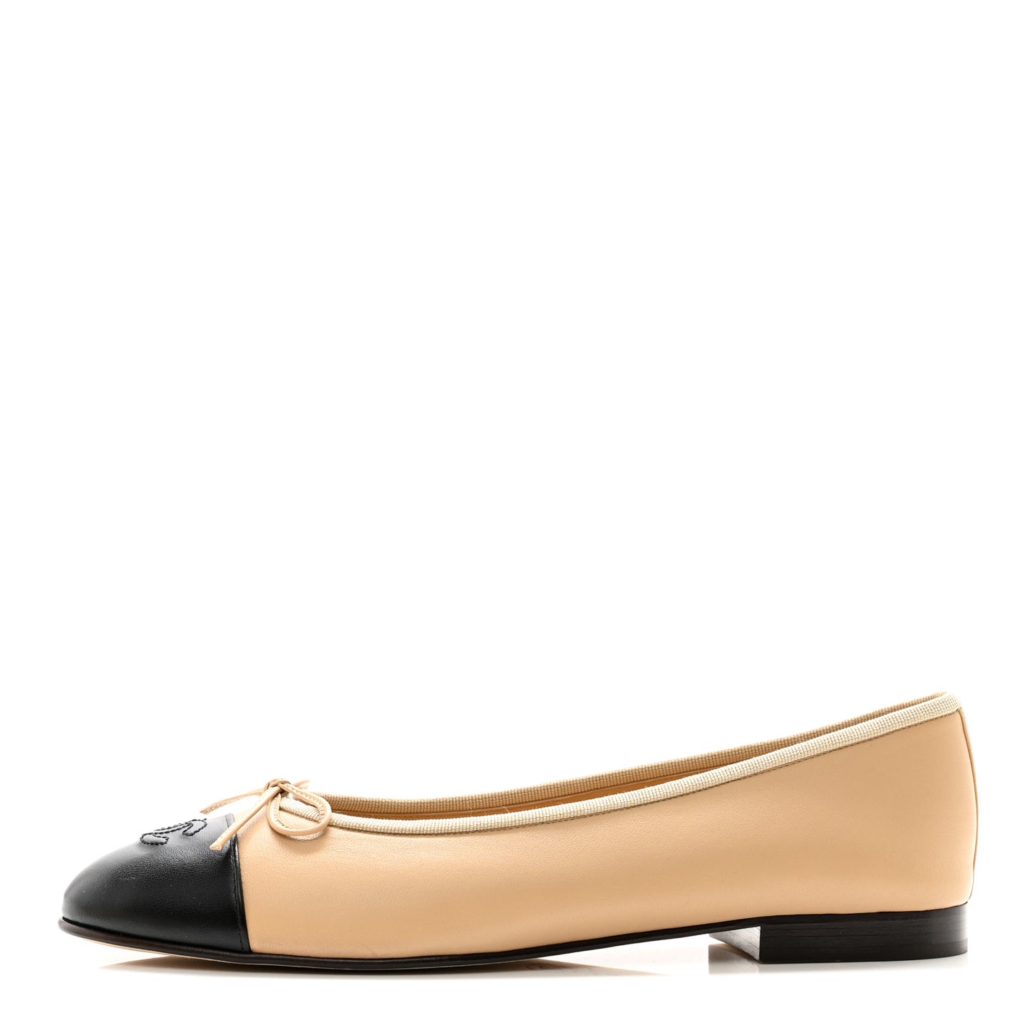 Lambskin Cap Toe CC Ballerina Flats 41 Dark Beige Black
