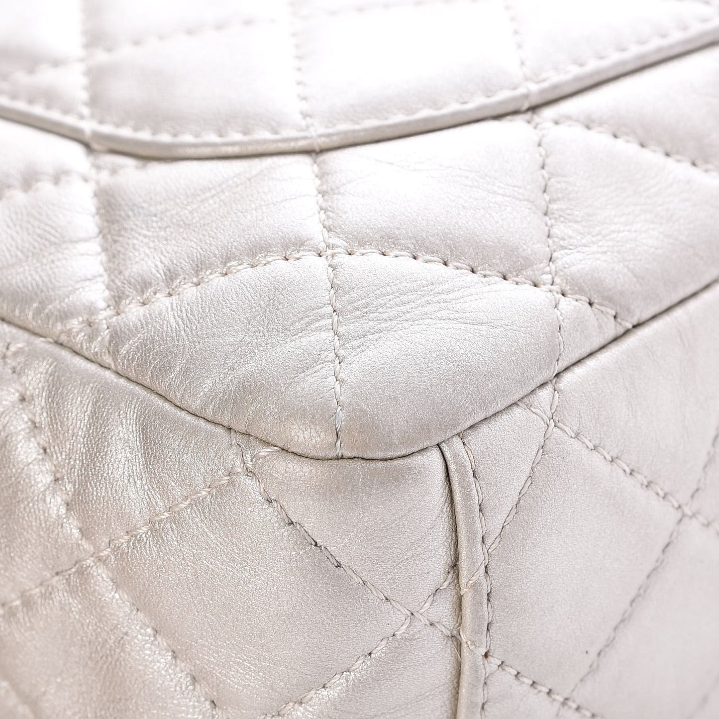 Metallic Lambskin Quilted Maxi Single Flap Silver