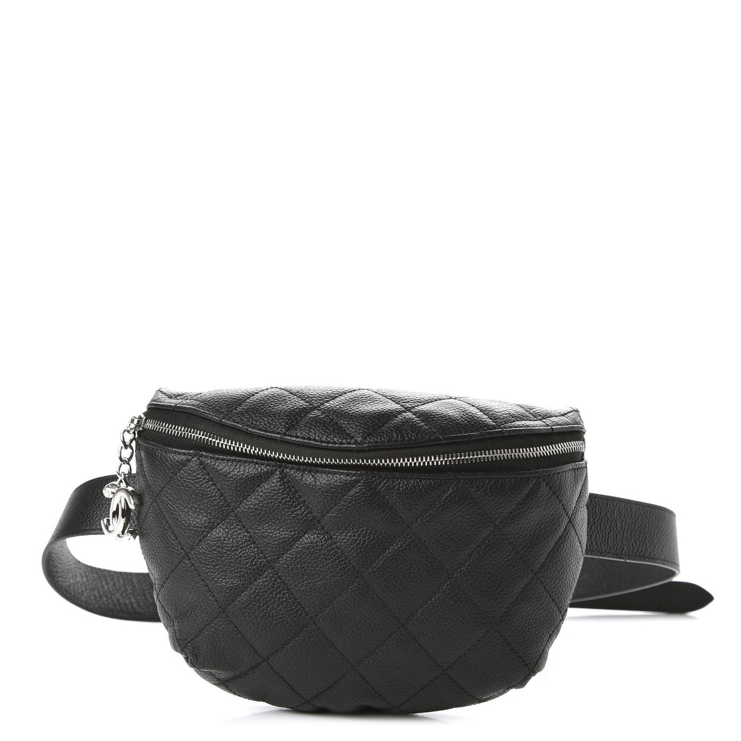 Grained Calfskin Quilted Waist Belt Bag Black