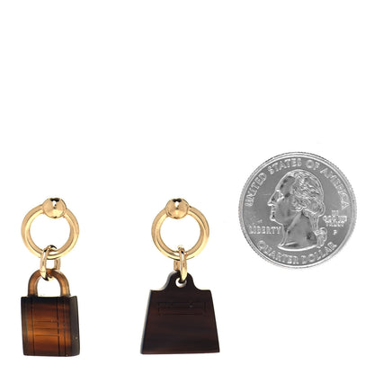 Hermes Permabrass Buffalo Horn Wood Amulette Kelly Bag Earrings 2 of 5