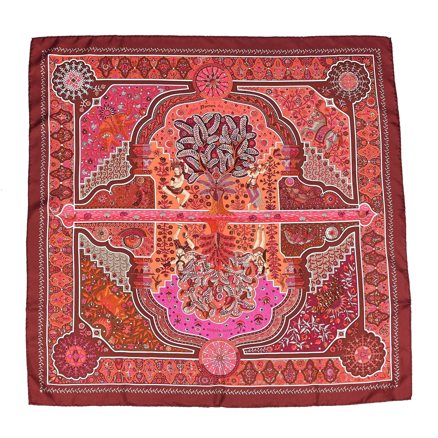 Silk Aux Portes Du Palais Scarf 90 Chaudron Orange Vif Rose