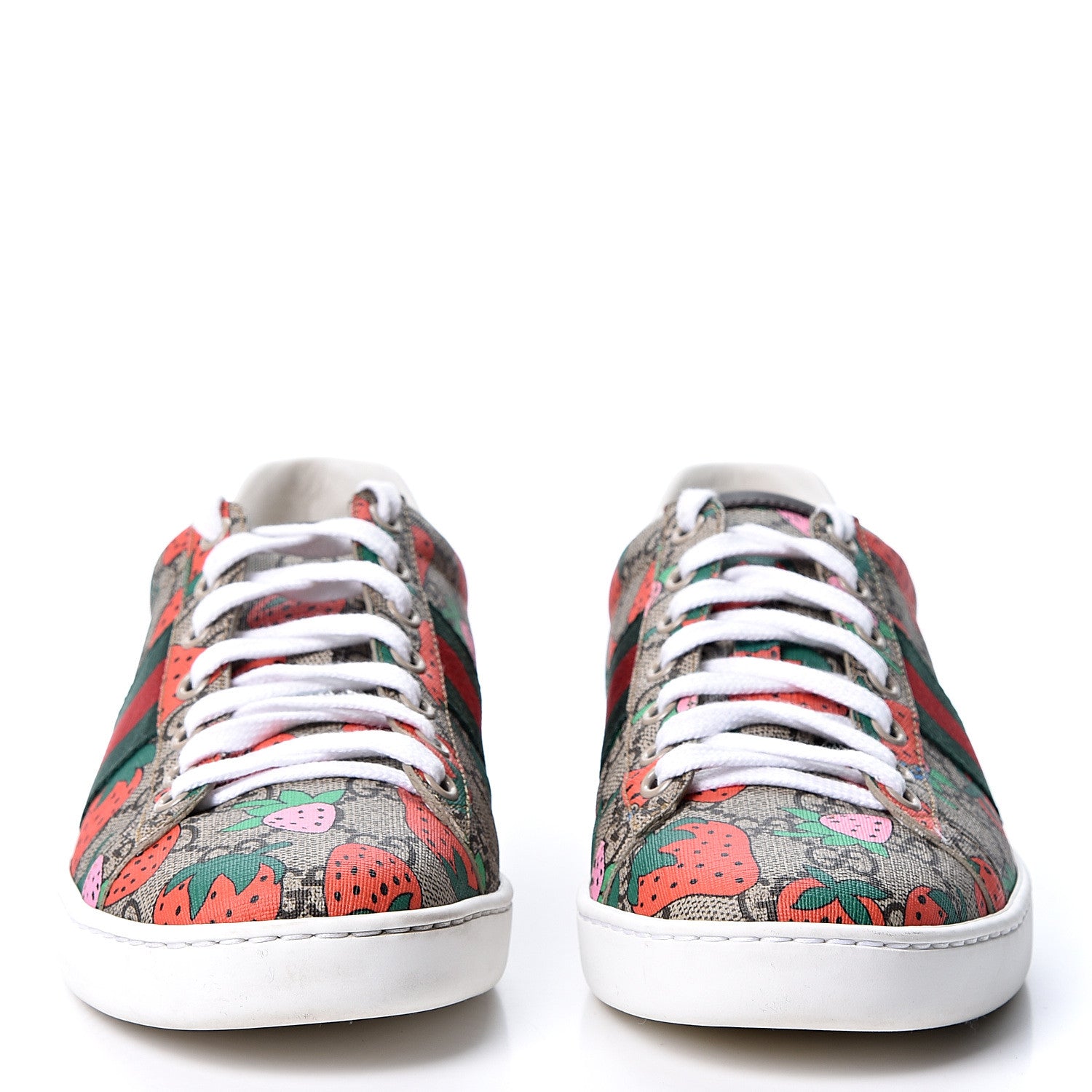 Gucci GG Supreme Monogram Strawberry Web Womens Ace Sneakers 39 Beige Multicolor Red Green 2 of 11