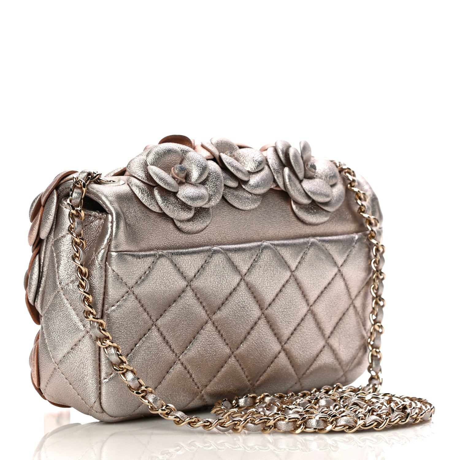 Chanel Metallic Lambskin Quilted Mini Camellia Flap Silver Gold 2 of 12