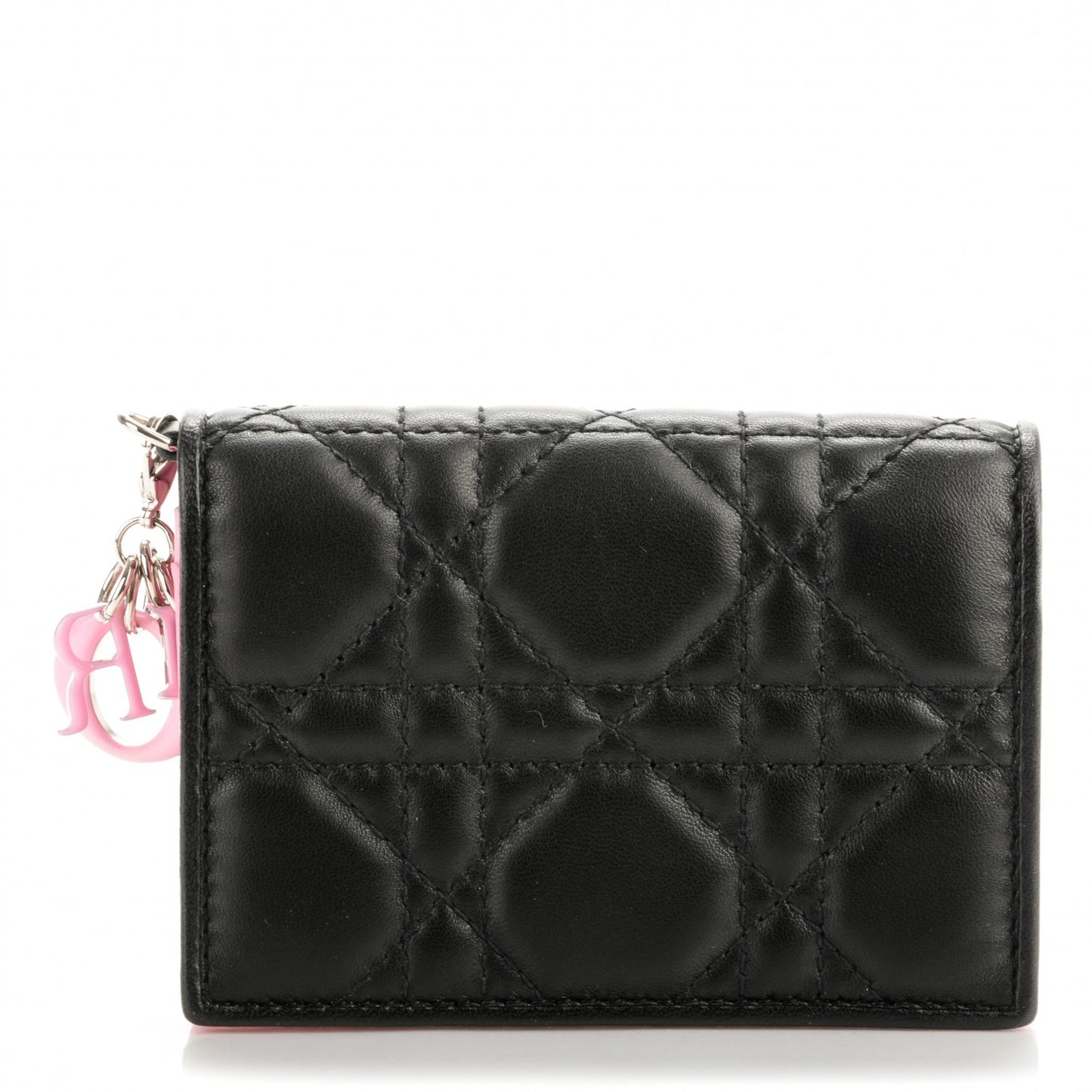 Lambskin Cannage Bi-Color Small Lady Dior Flap Card Holder Black Pink