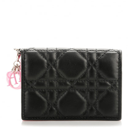 Christian Dior Lambskin Cannage Bi-Color Small Lady Dior Flap Card Holder Black Pink 1 of 8