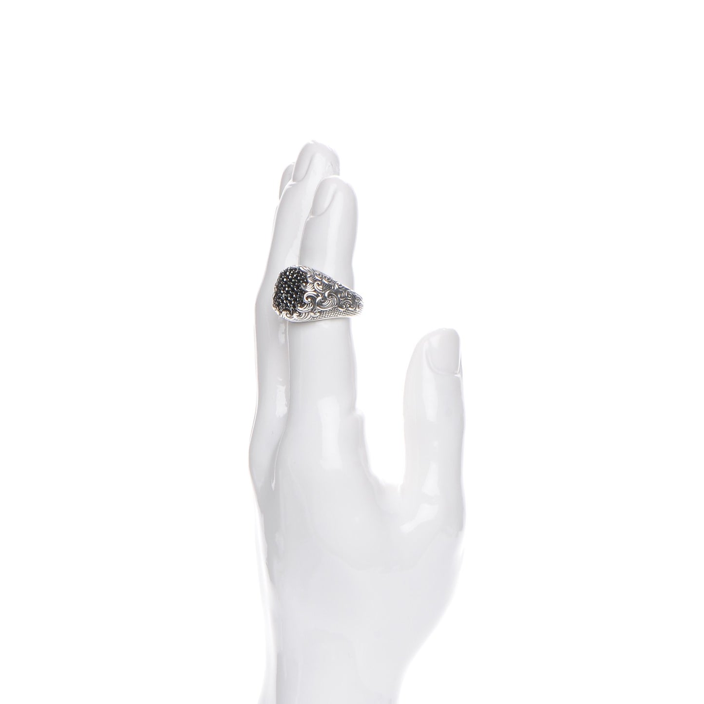 Sterling Silver Black Diamond Waves Signet Ring 64.5 11