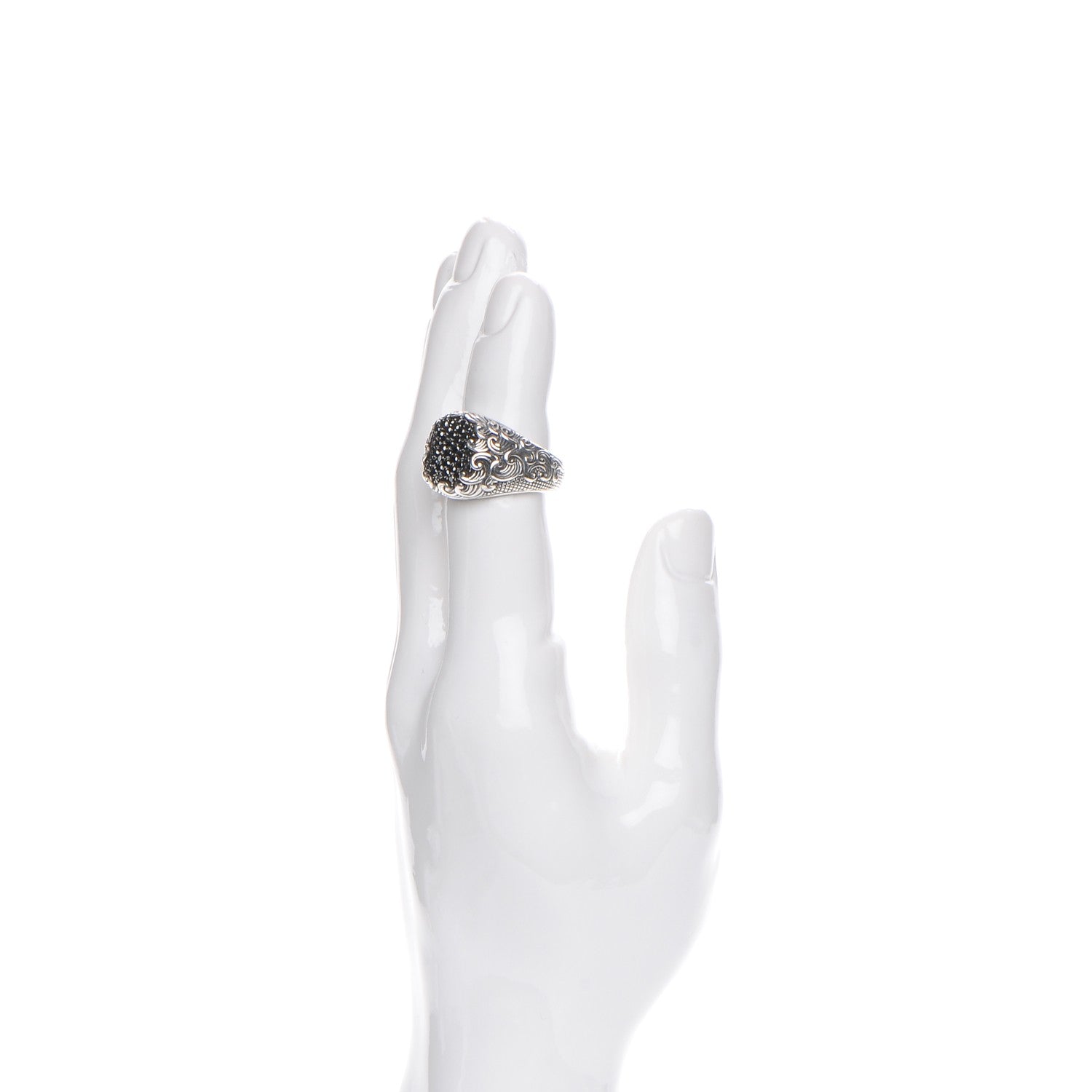 David Yurman Sterling Silver Black Diamond Waves Signet Ring 64.5 11 2 of 6