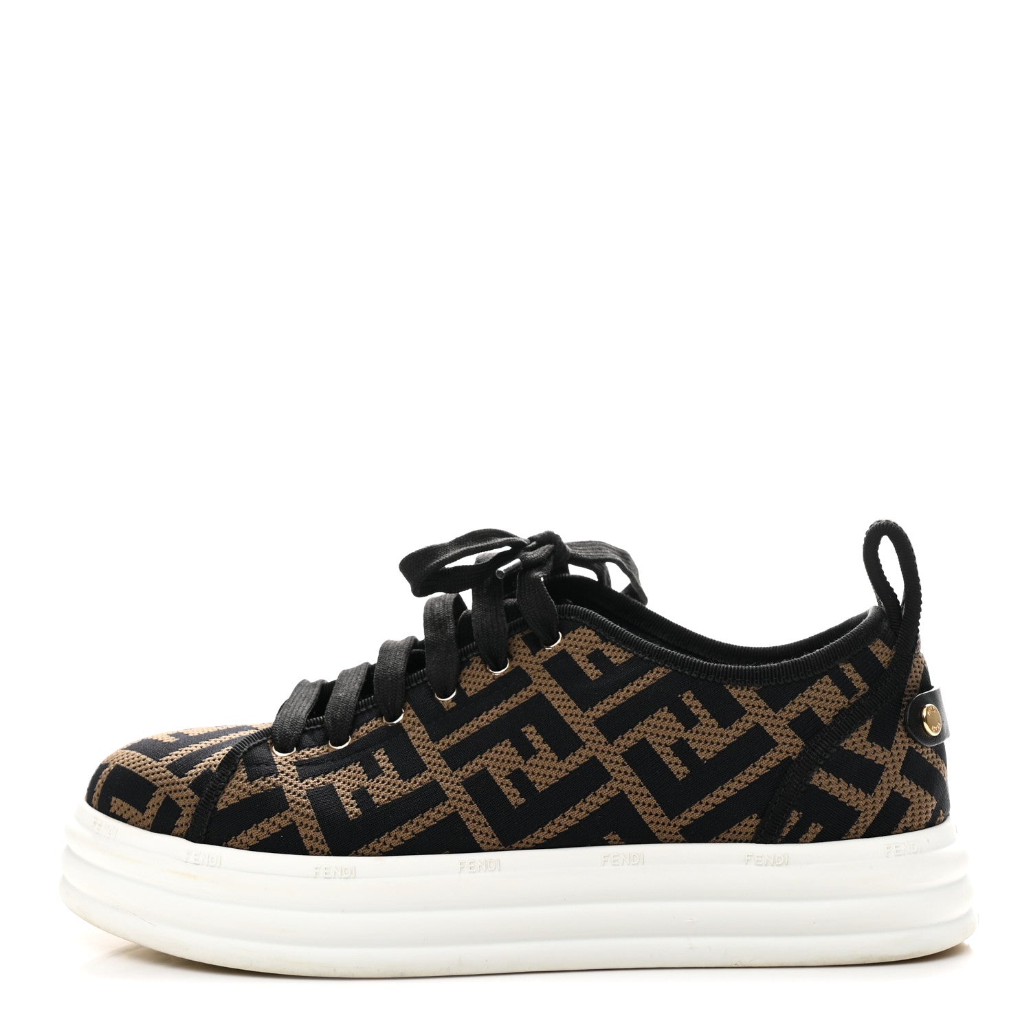 Fendi Fabric FF Micro-Perforated Rise Low Top Sneakers 38.5 Tobacco Black 1 of 9