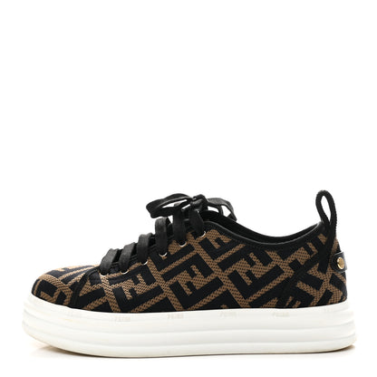 Fendi Fabric FF Micro-Perforated Rise Low Top Sneakers 38.5 Tobacco Black 1 of 9