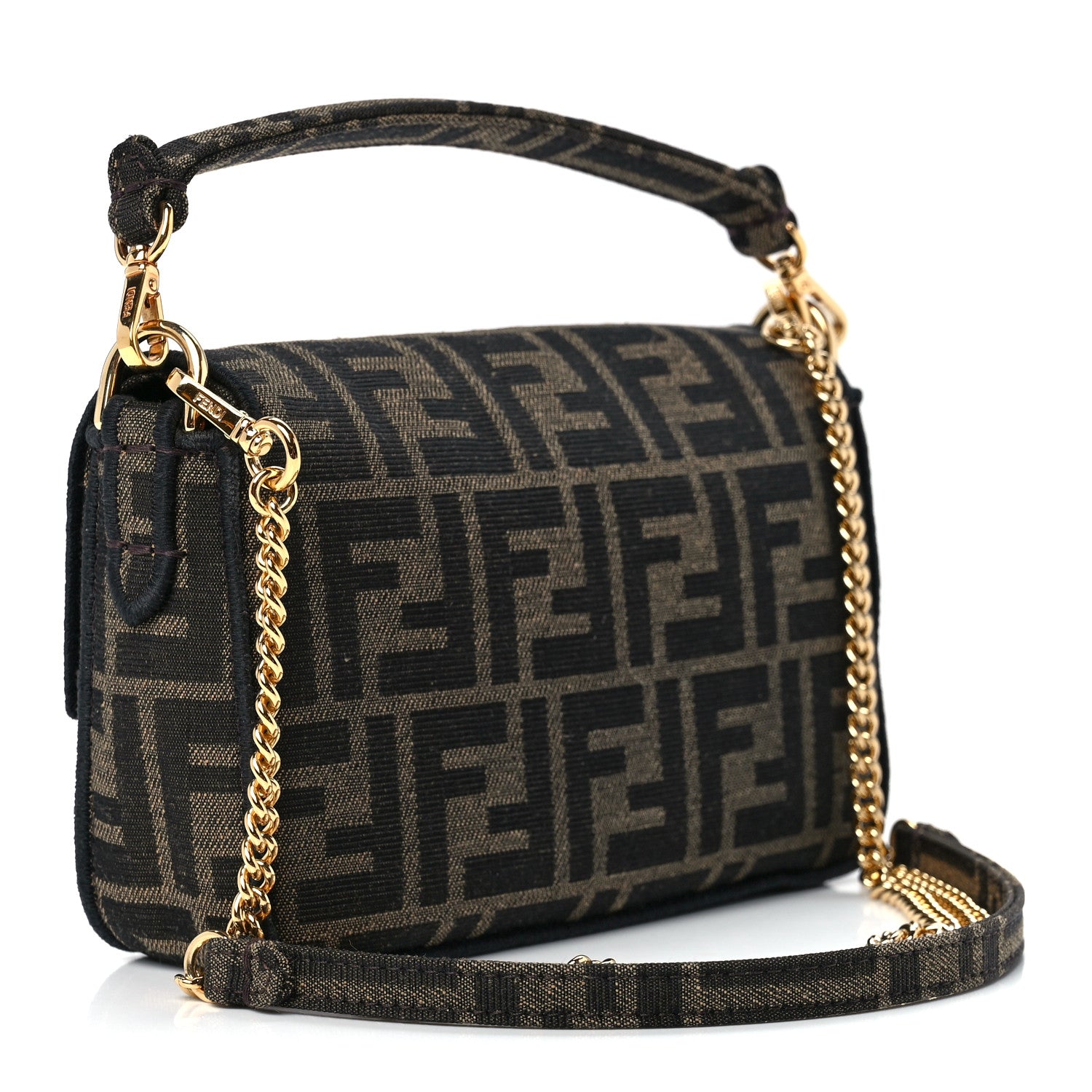 Fendi Fabric Jacquard FF 1974 Mini Baguette Tobacco Moro Black 3 of 12