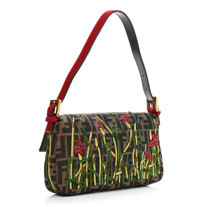 Fendi Zucca Pony Hair Embroidered Baguette Tobacco 3 of 10