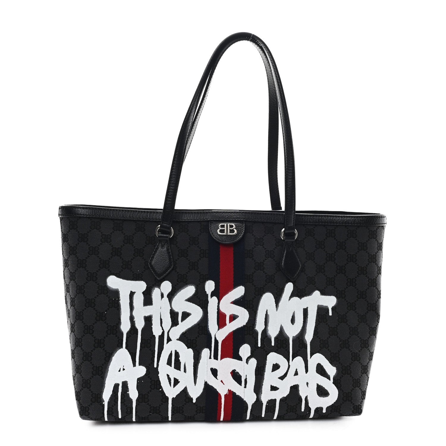 Gucci X BALENCIAGA BB Monogram Web Graffiti Medium Ophidia Shopping Tote Black 1 of 10