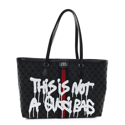 Gucci X BALENCIAGA BB Monogram Web Graffiti Medium Ophidia Shopping Tote Black 1 of 10