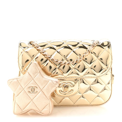 Chanel Mirror Calfskin Metallic Calfskin Quilted Hollywood Boulevard Mini Flap With Star Coin Purse Gold 2 of 11