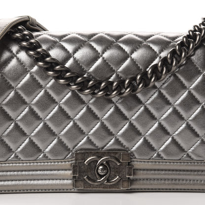 Chanel Metallic Calfskin Quilted Medium Boy Flap Silver 14 of 15