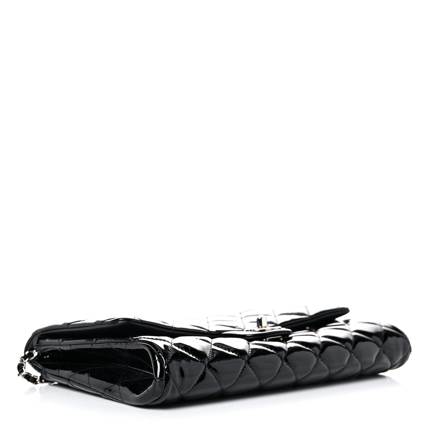 Patent Quilted Clutch with Chain Flap Black