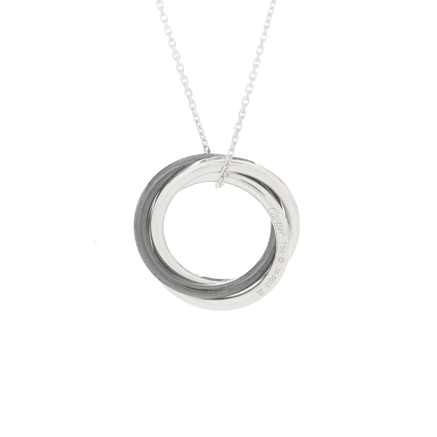 18K White Gold Black Ceramic Diamond Trinity Pendant Necklace