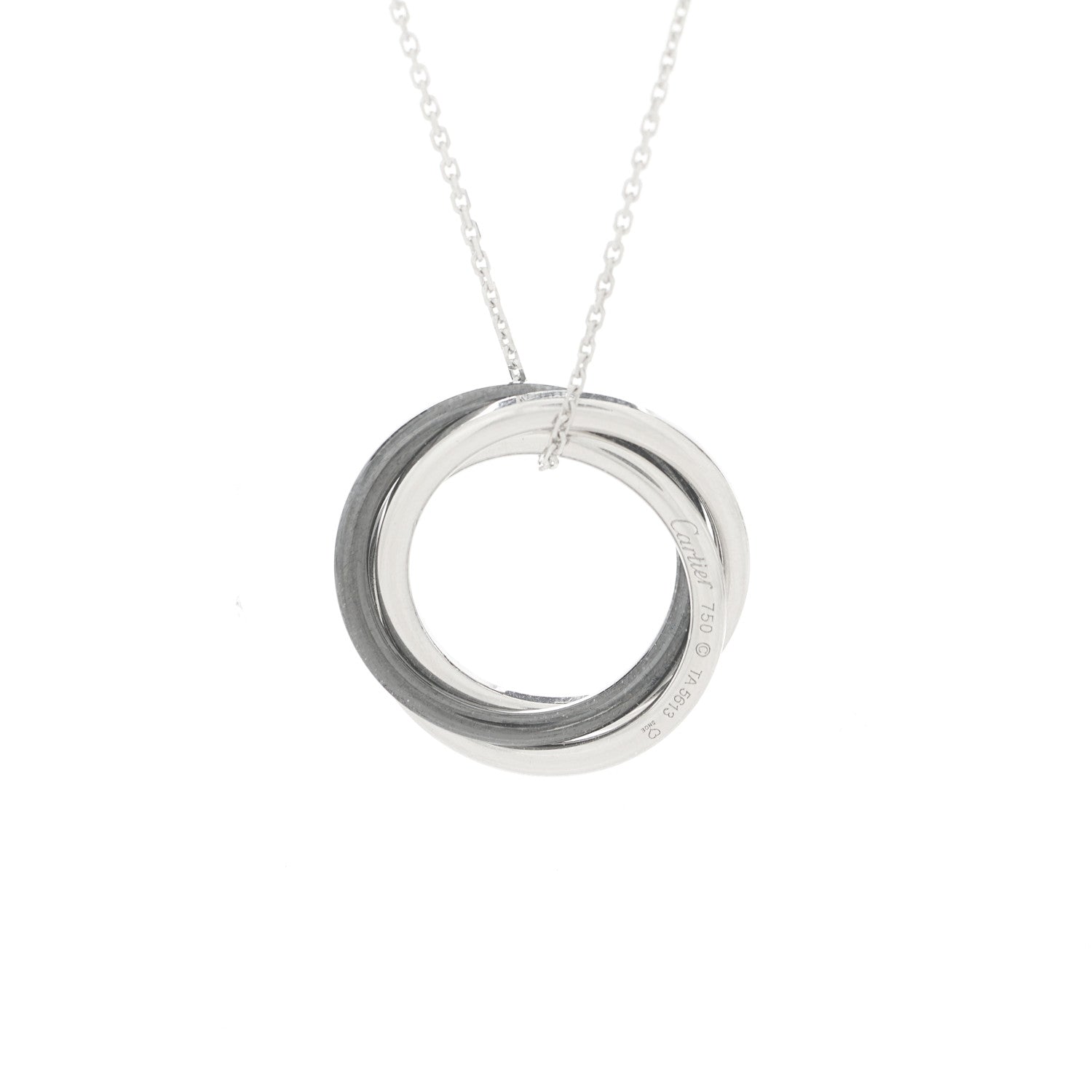 Cartier 18K White Gold Black Ceramic Diamond Trinity Pendant Necklace 6 of 6