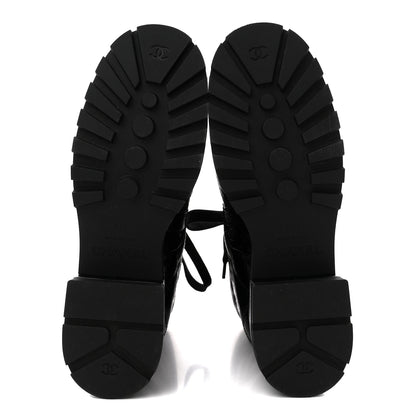 Chanel Crumpled Patent Lambskin Calfskin Quilted Lace Up Combat Boots 41.5 Black 6 of 12