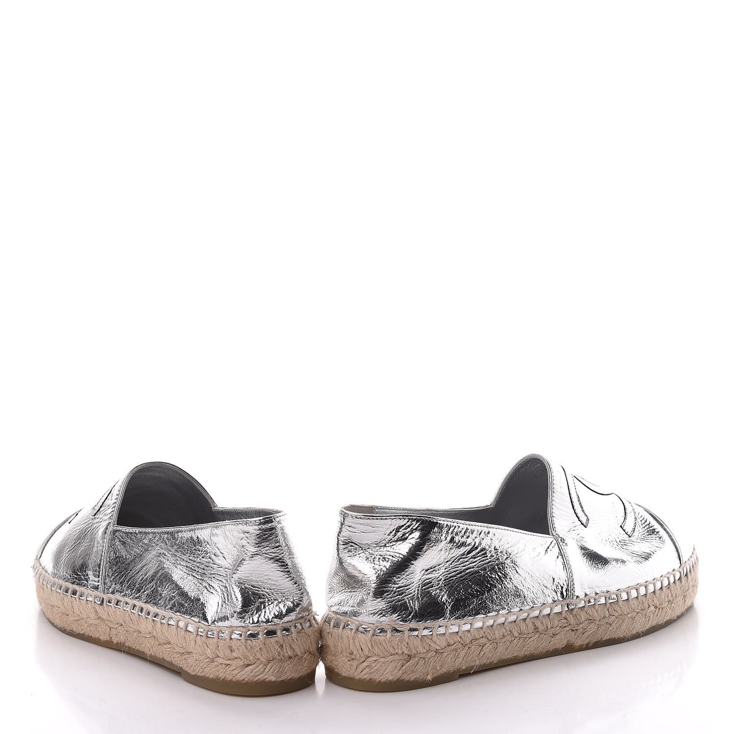 Laminated Goatskin CC Espadrilles 38 Silver