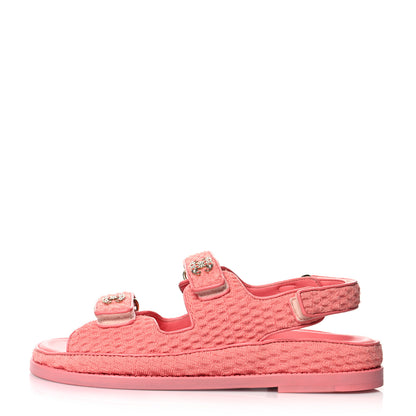 Chanel Knit Fabric Velcro Dad Sandals 38 Coral 1 of 8