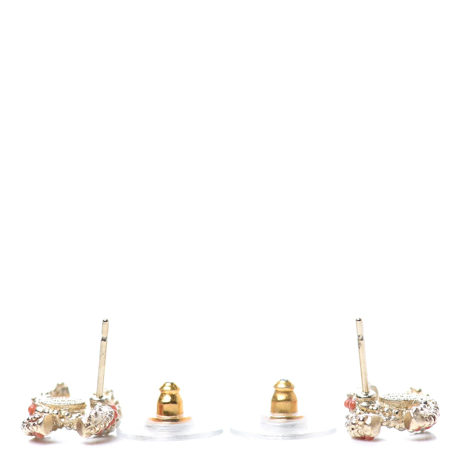 Chanel Pearl Bead CC Earrings Light Gold Orange 3 of 5