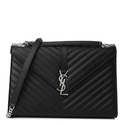 Saint Laurent Grain De Poudre Matelasse Chevron Large Monogram Satchel Black 1 of 9