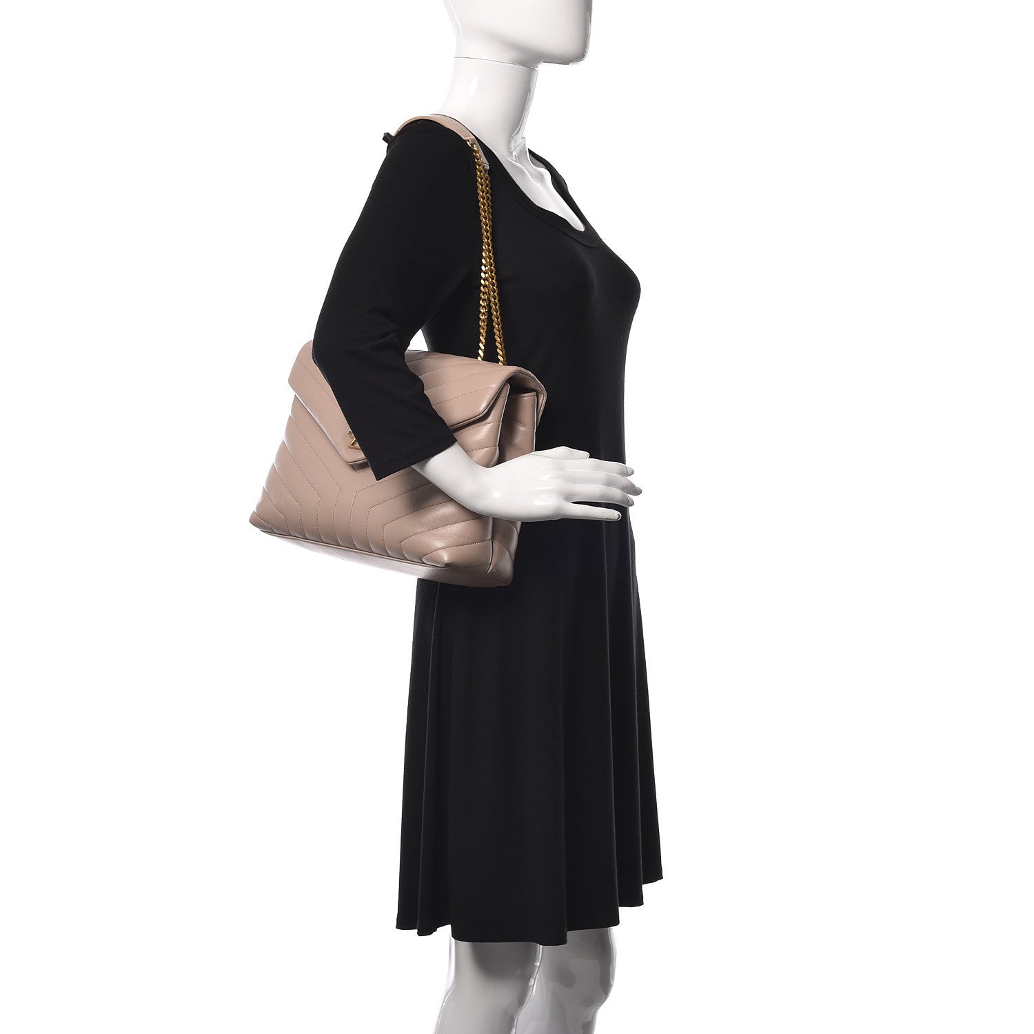 Saint Laurent Calfskin Y Quilted Monogram Medium Loulou Chain Satchel Light Natural 2 of 9