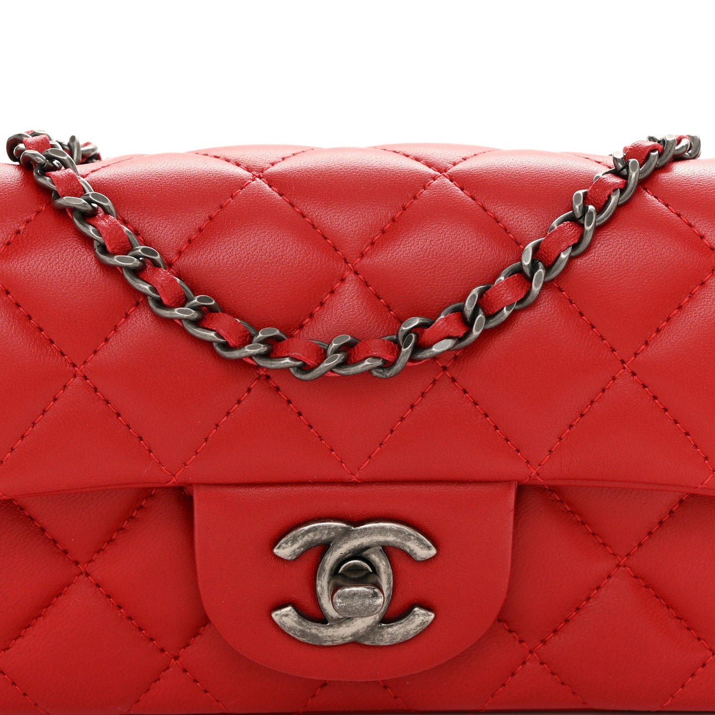 Lambskin Quilted Extra Mini Rectangular Flap Red