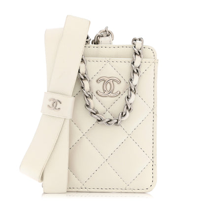 Chanel Iridescent Lambskin Quilted Coco Bow Card Holder On Chain White 1 of 9