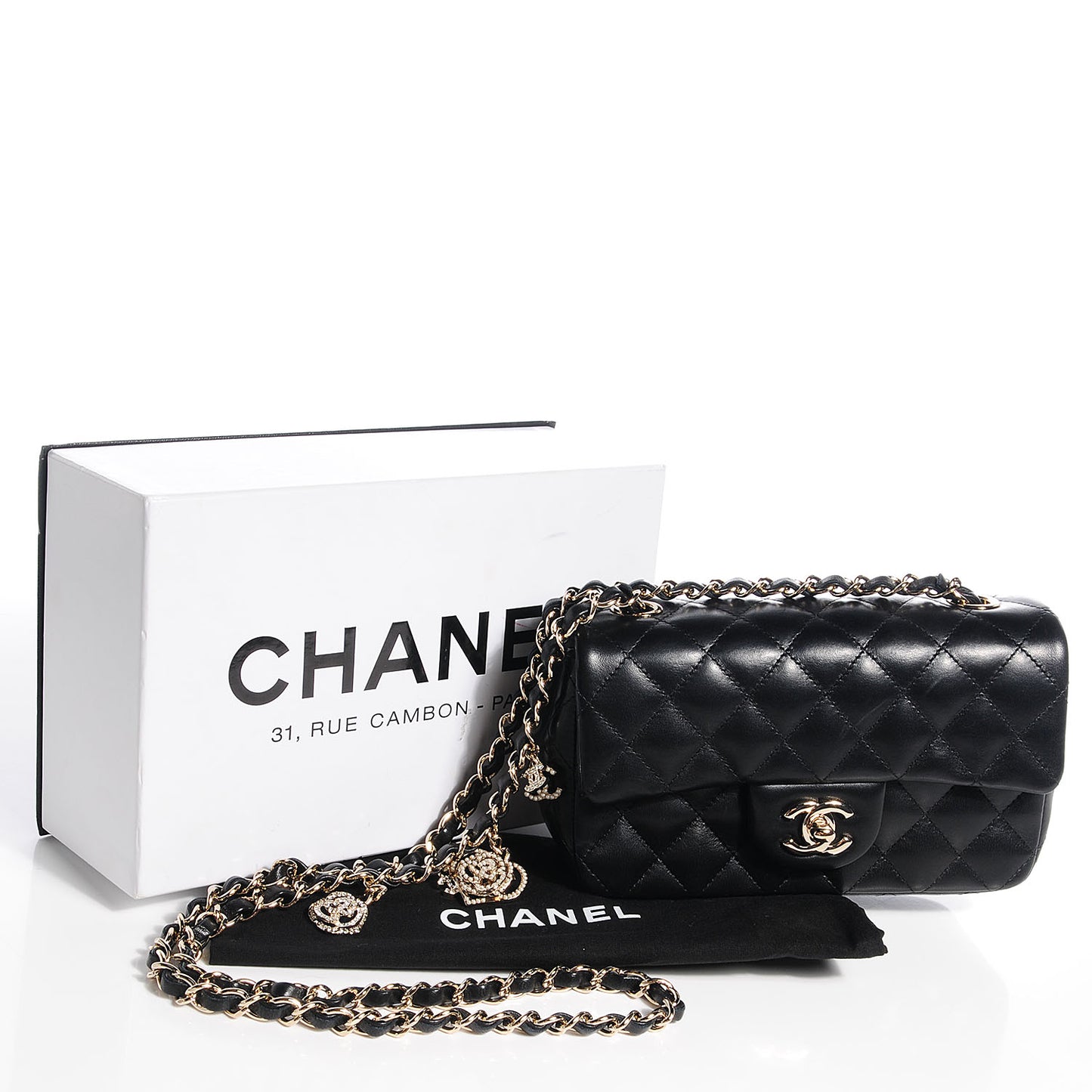 Lambskin Quilted Valentine Charms Mini Rectangular Flap Black