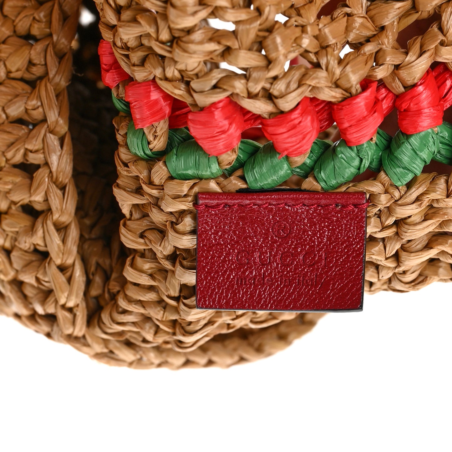 Raffia Effect Medium GG Marmont Shoulder Tote Bag Natural Red Green